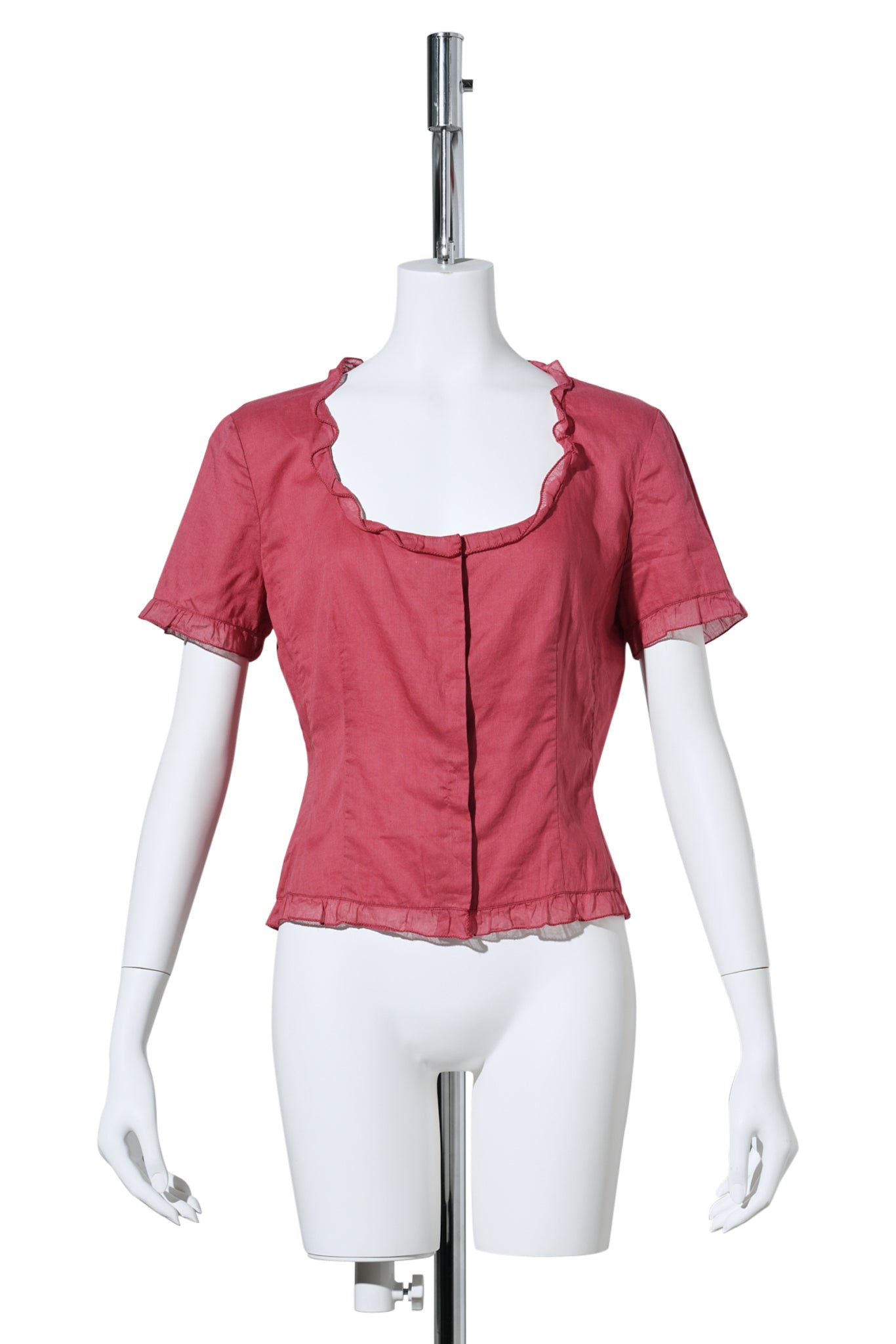 CROPPED TOP WITH FRILL PIPING / RED
