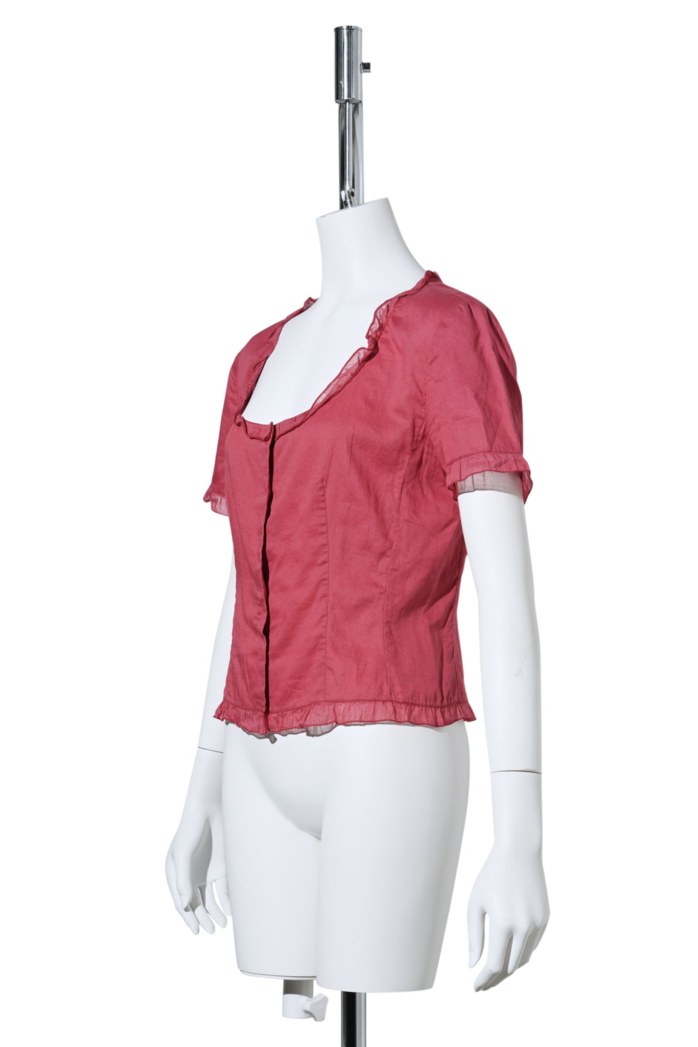 CROPPED TOP WITH FRILL PIPING / RED