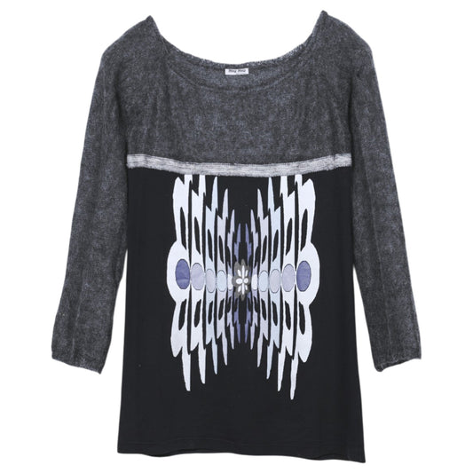 HYBRID GRAPHIC TOP / GREY&BLACK