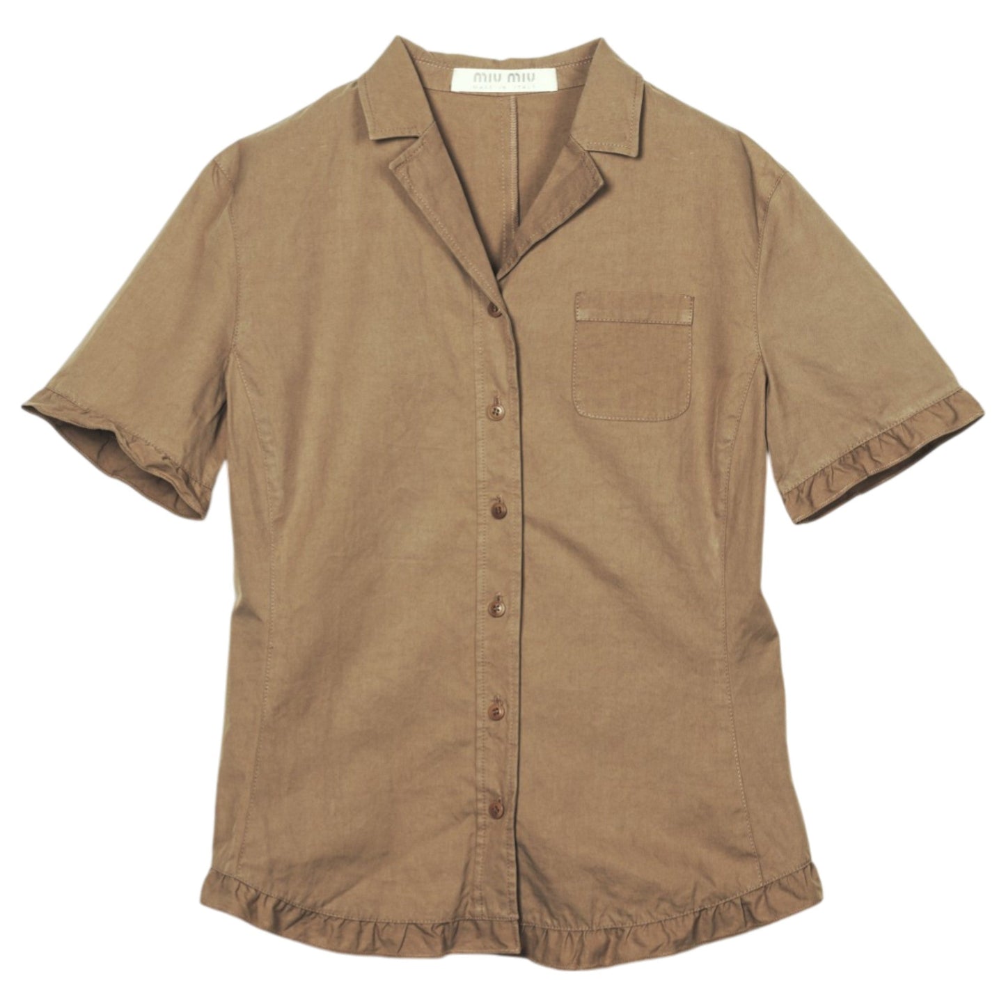SHORT SLEEVE SHIRT WITH FRILL PIPING / SAND