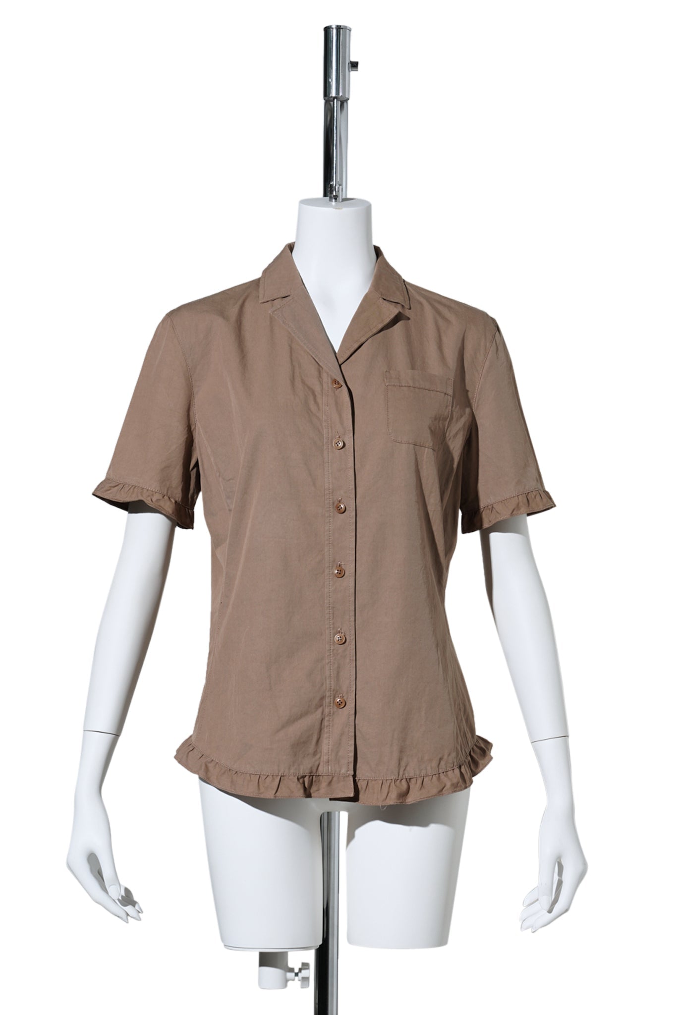 SHORT SLEEVE SHIRT WITH FRILL PIPING / SAND
