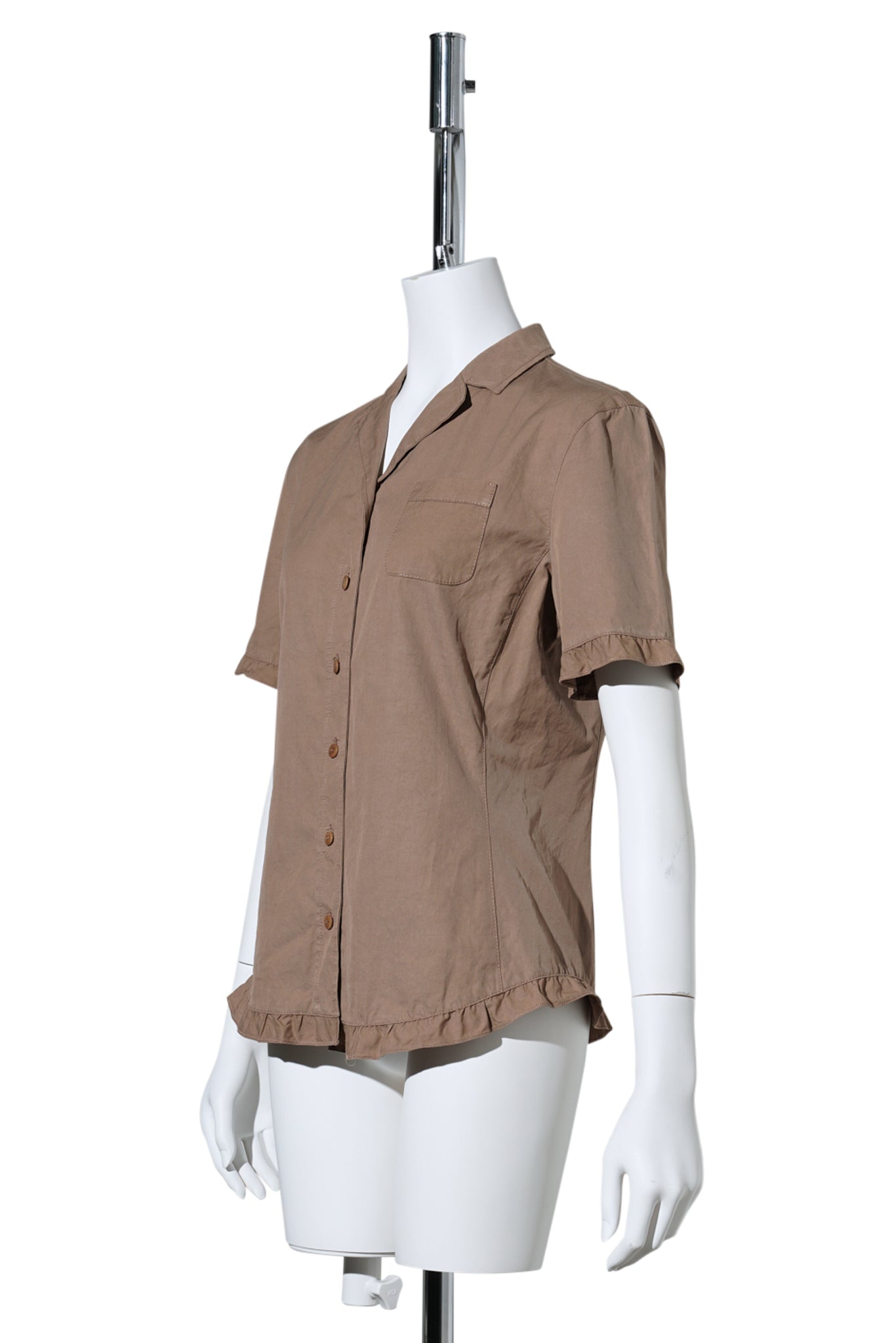 SHORT SLEEVE SHIRT WITH FRILL PIPING / SAND