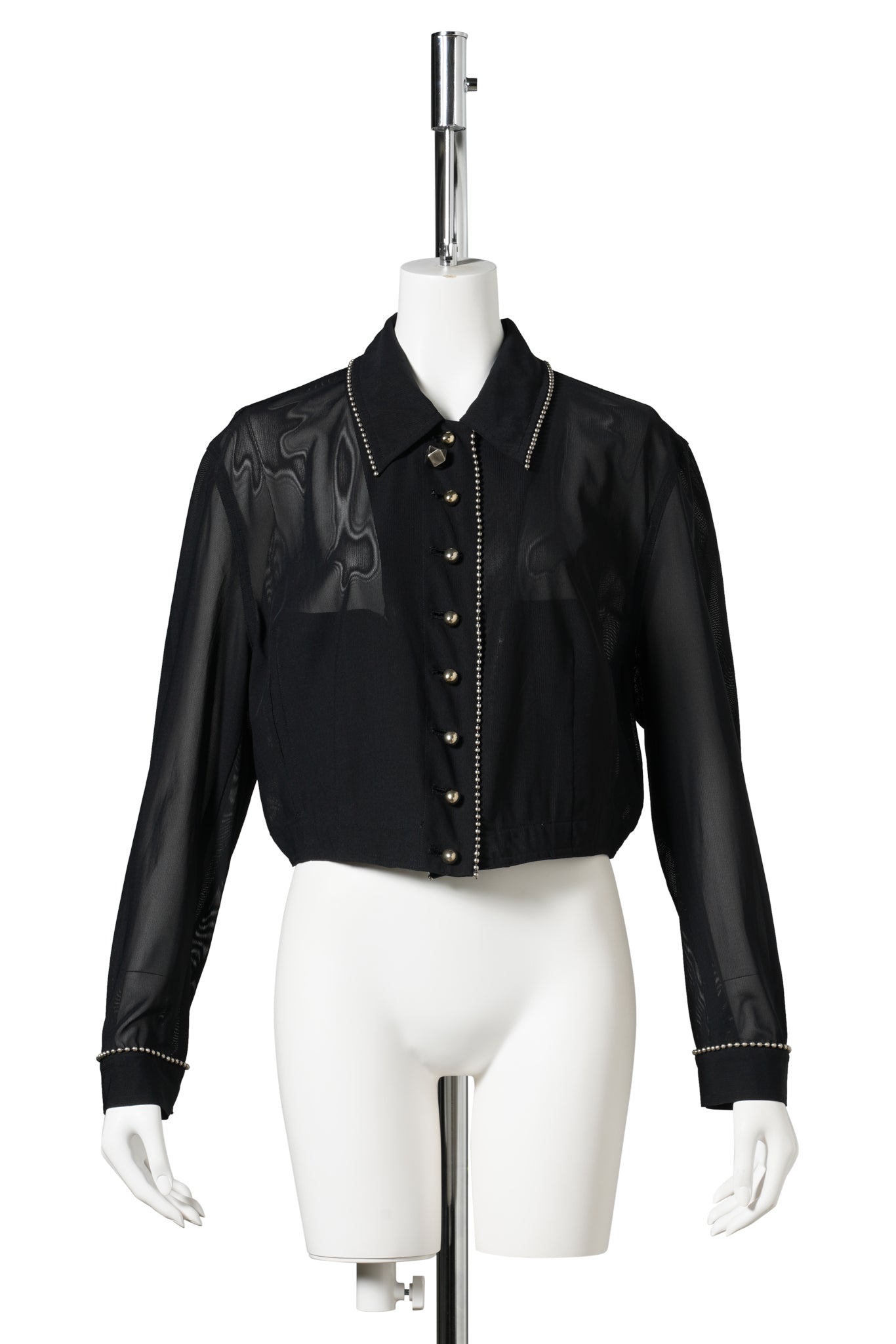 MESH BLOUSON WITH BALL CHAIN PIPING / BLACK