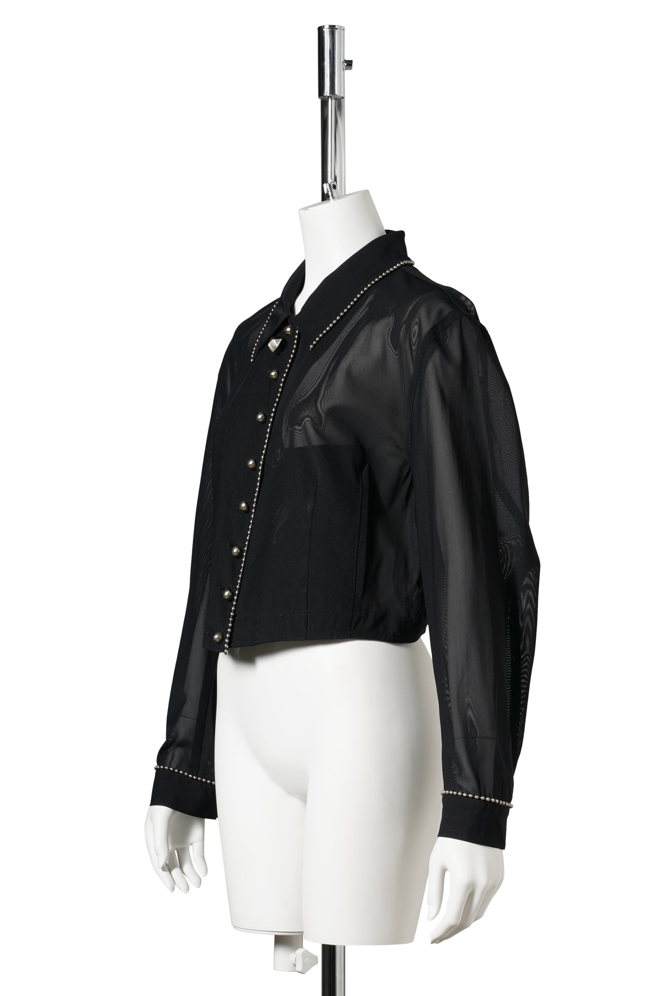 MESH BLOUSON WITH BALL CHAIN PIPING / BLACK