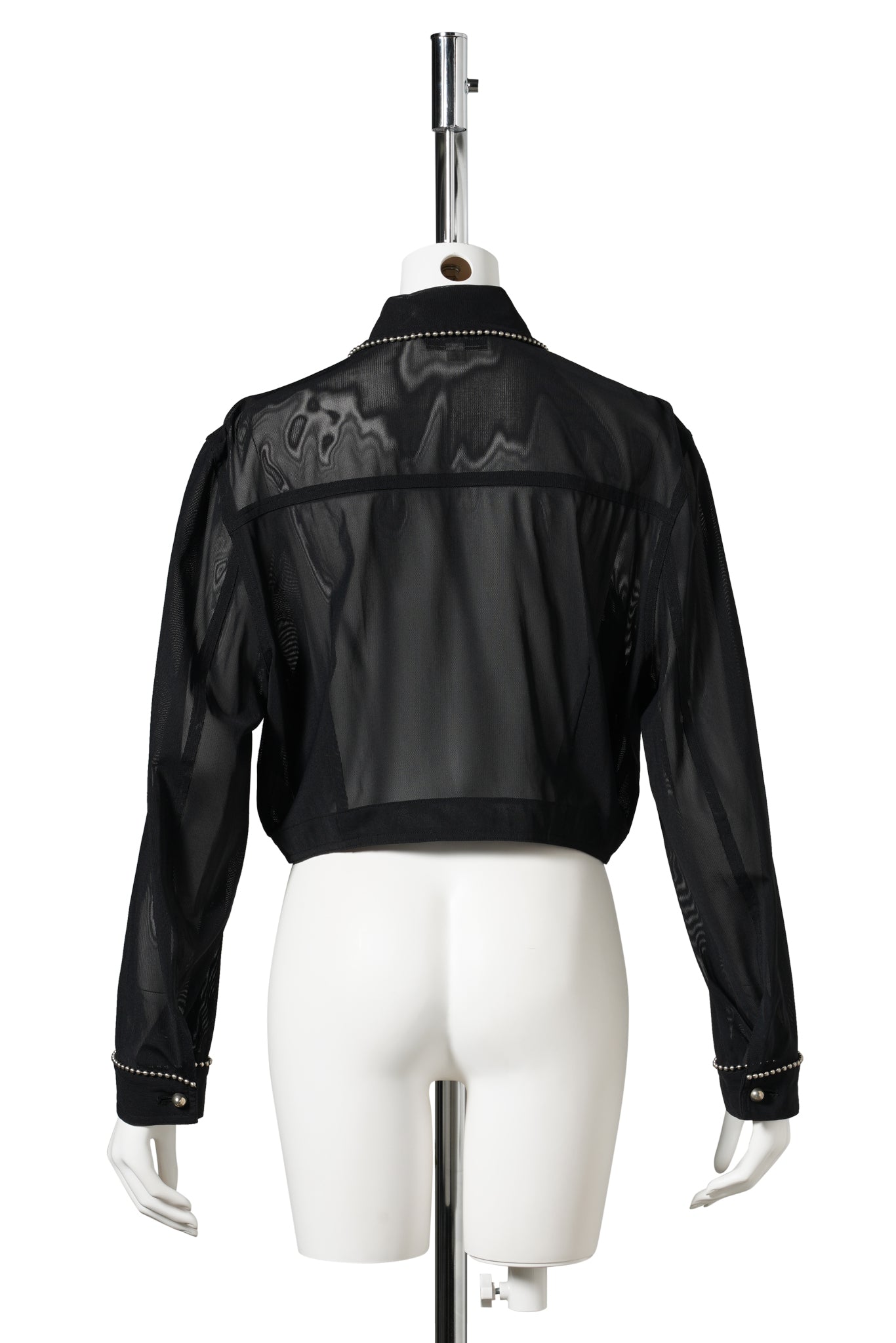 MESH BLOUSON WITH BALL CHAIN PIPING / BLACK