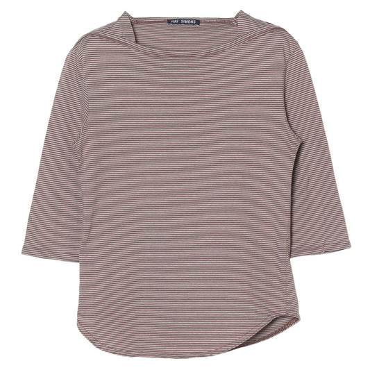HALF SLEEVE STRIPE T-SHIRT / BROWN&WHITE