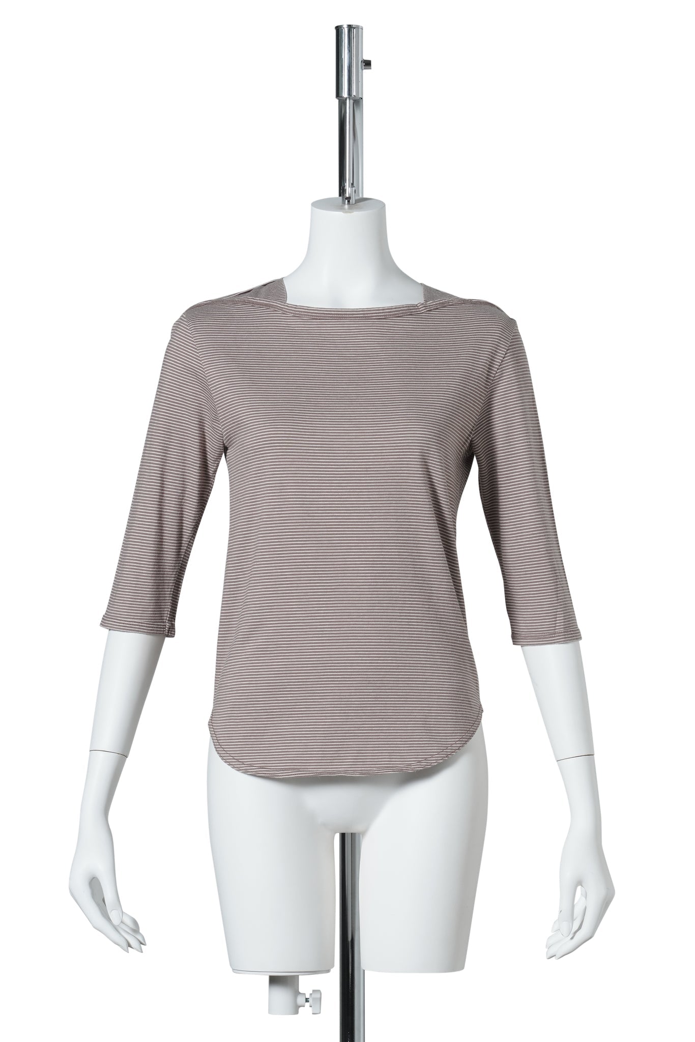 HALF SLEEVE STRIPE T-SHIRT / BROWN&WHITE