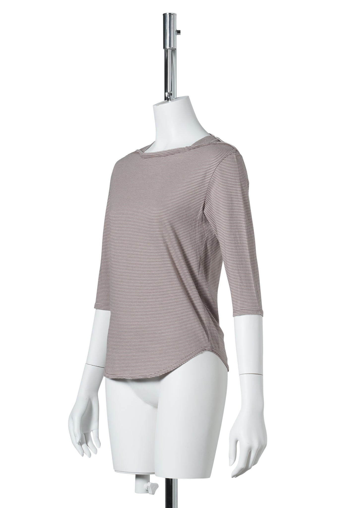 HALF SLEEVE STRIPE T-SHIRT / BROWN&WHITE