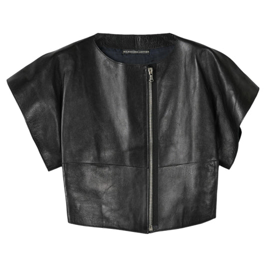LEATHER ZIPPERED TOP / BLACK