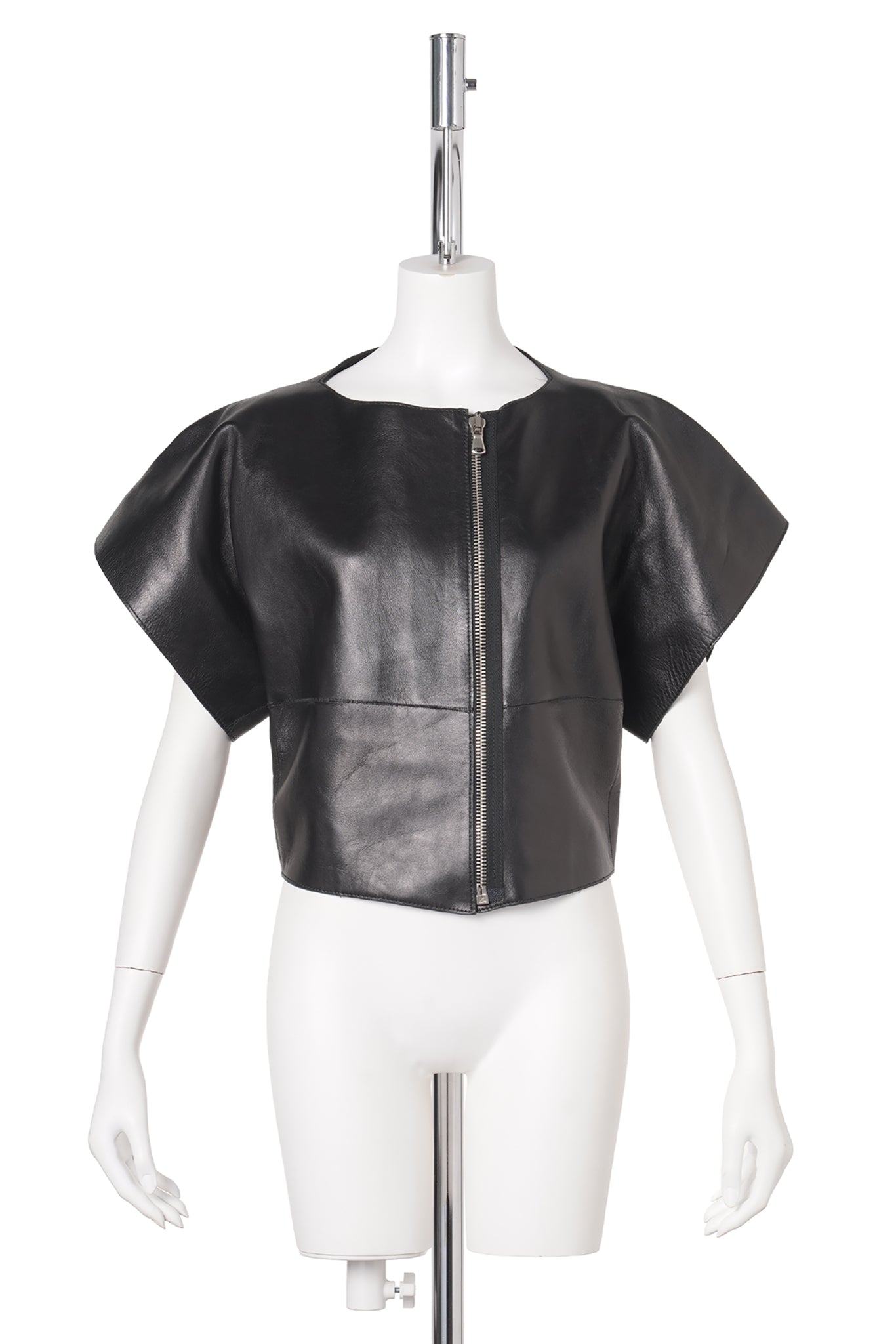 LEATHER ZIPPERED TOP / BLACK