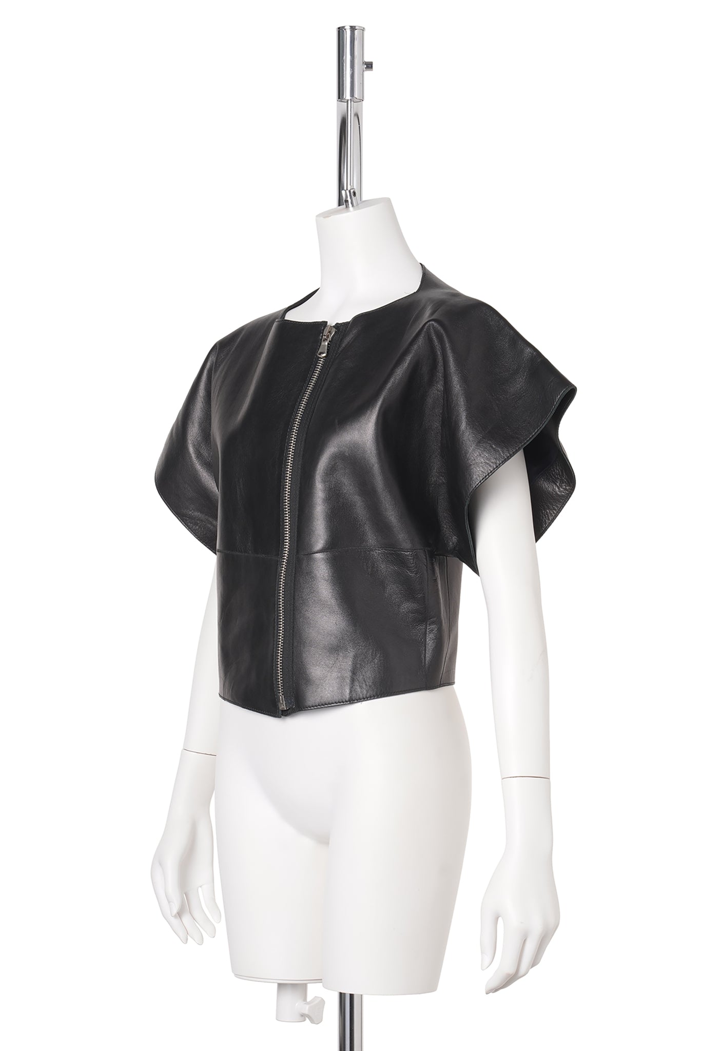 LEATHER ZIPPERED TOP / BLACK
