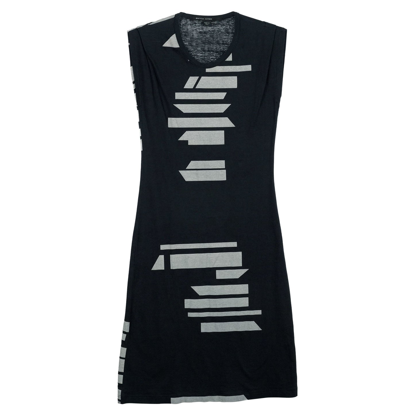 GEOMETRIC PRINT SLEEVELESS DRESS / BLACK