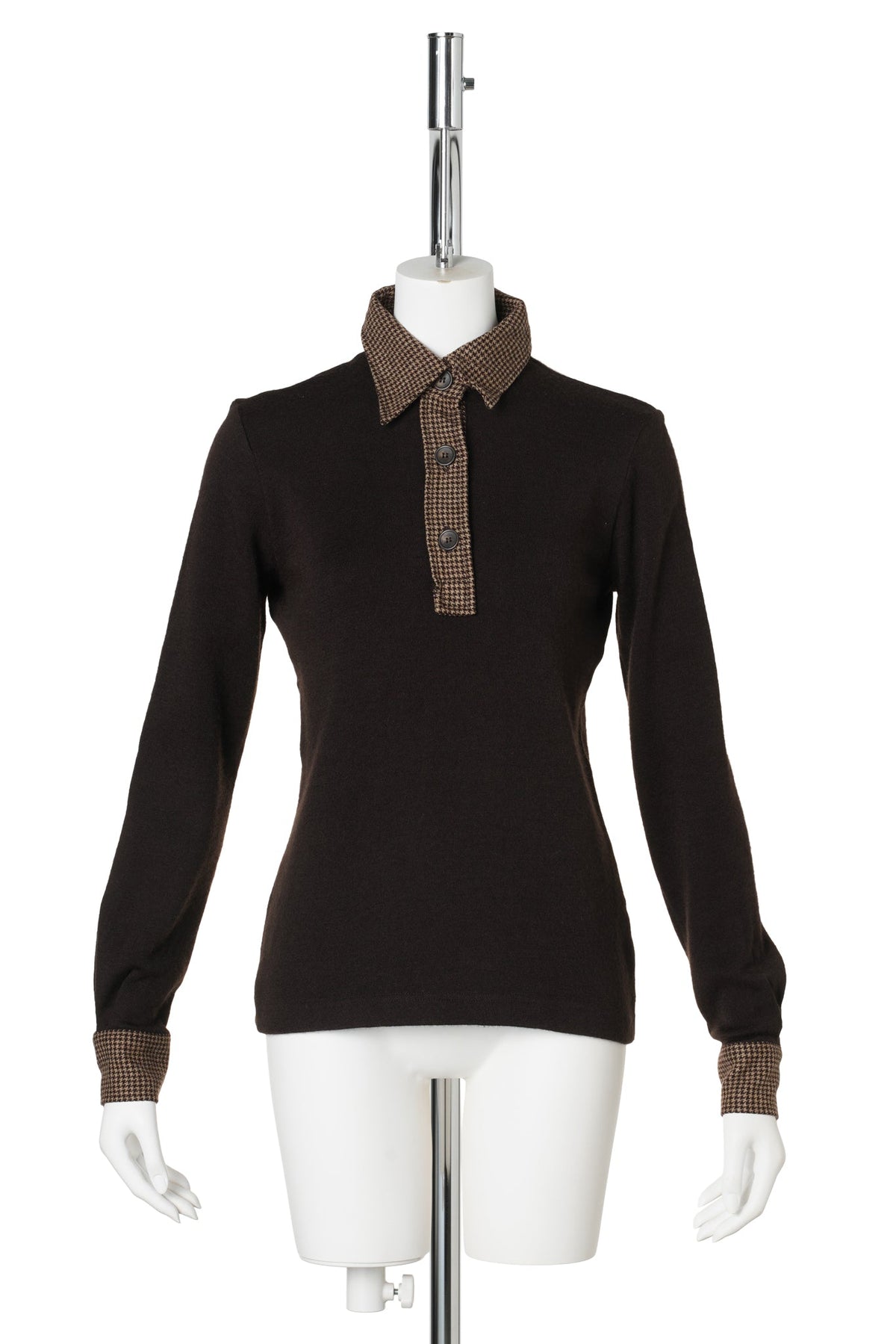 KNIT POLO TOP / BROWN