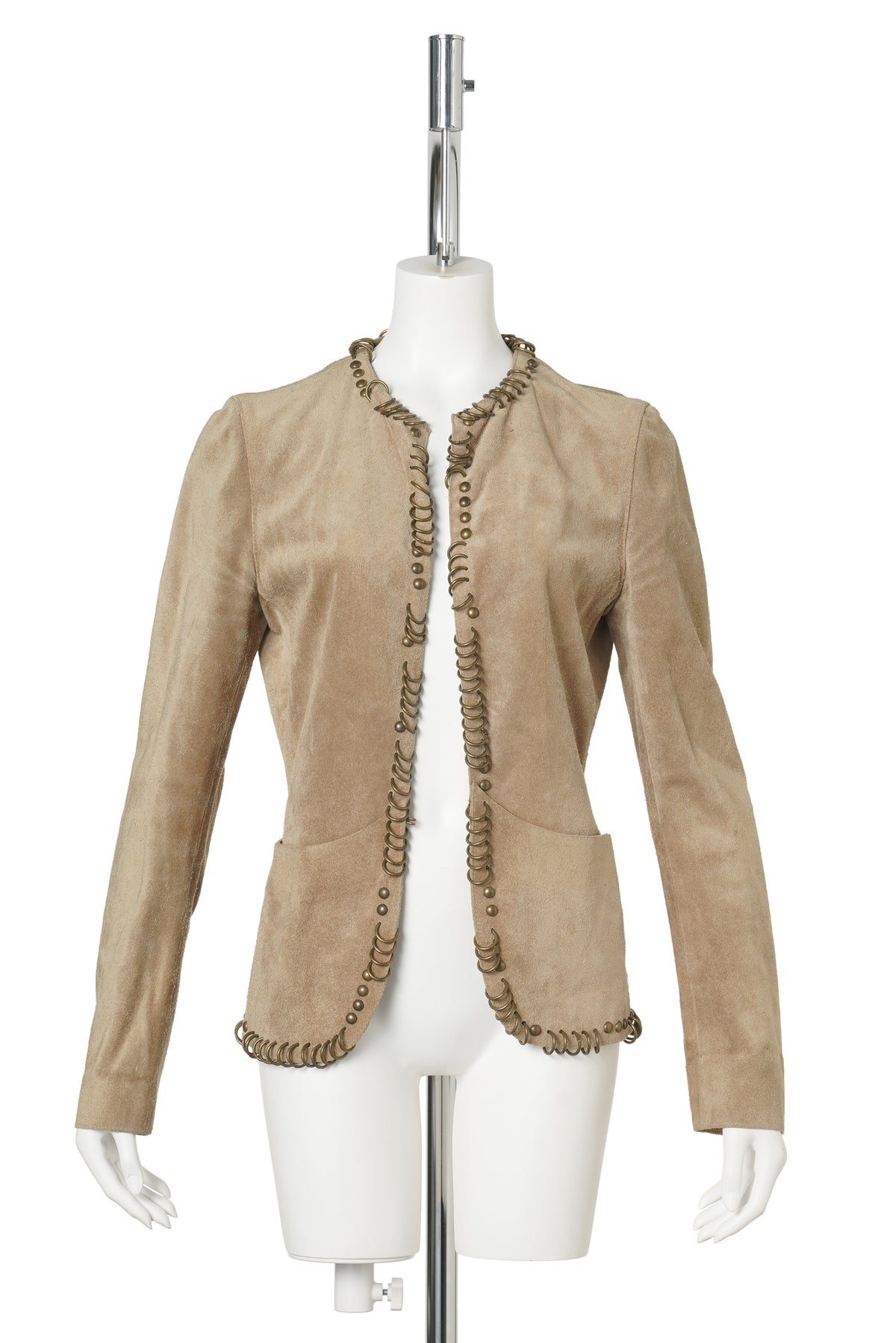 RING & STUDDED SUEDE JACKET / CAMEL