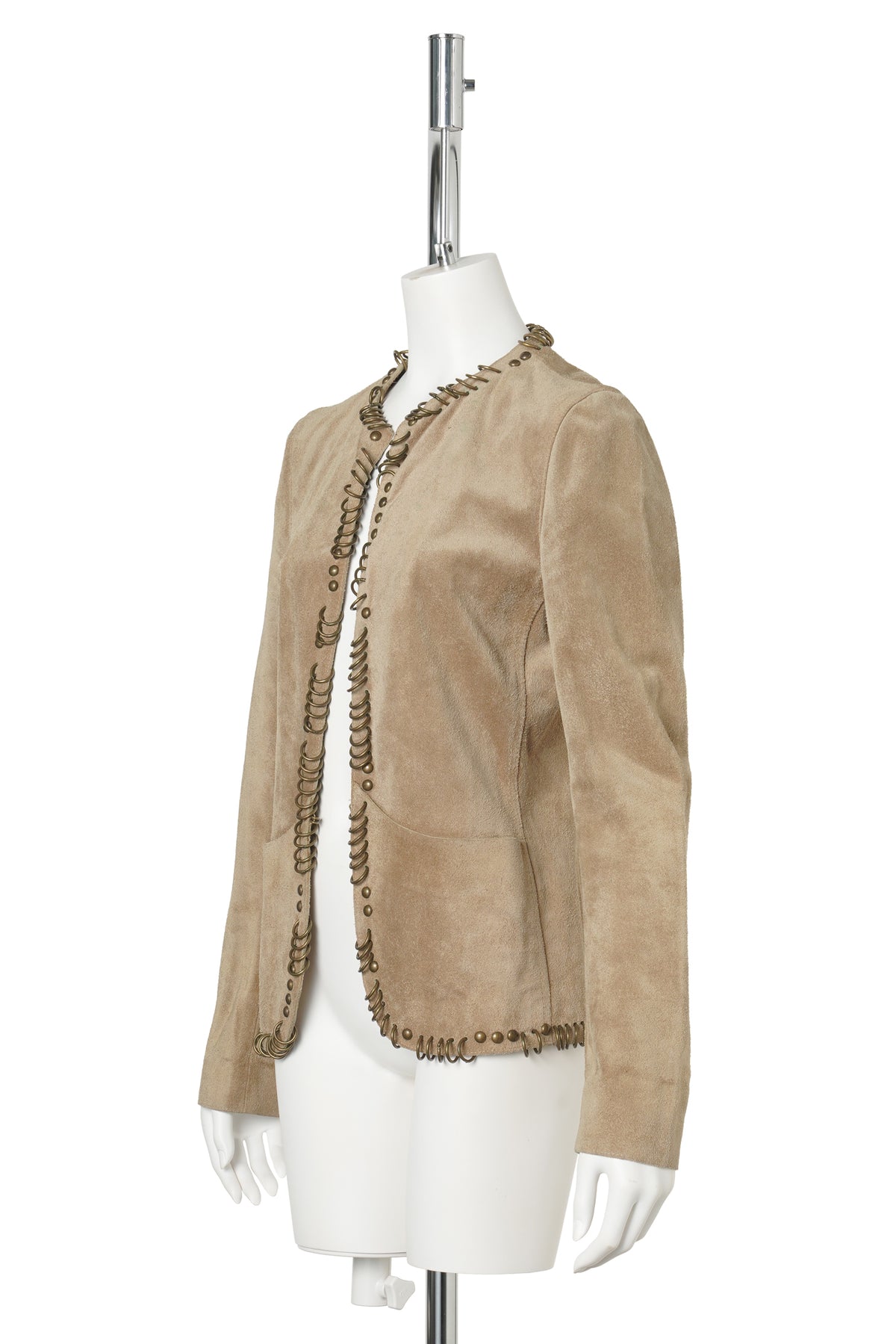 RING & STUDDED SUEDE JACKET / CAMEL