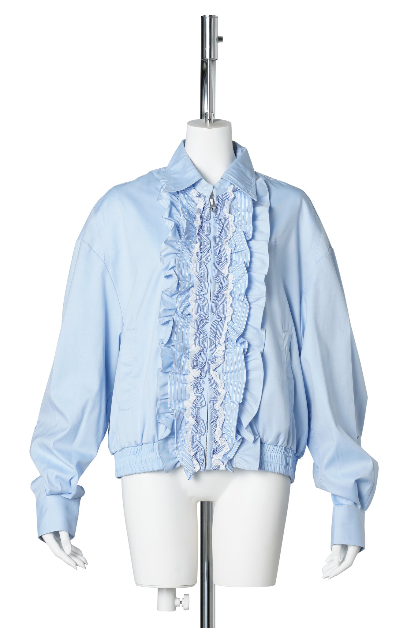 LACE-TRIMMED HARRINGTON JACKET / BLUE