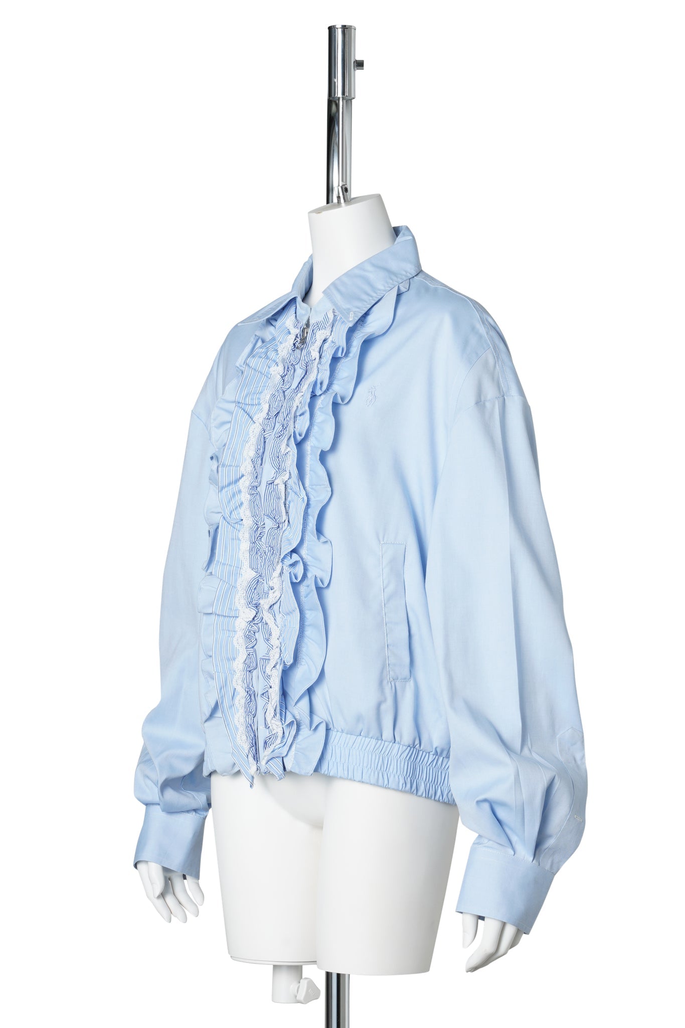 LACE-TRIMMED HARRINGTON JACKET / BLUE