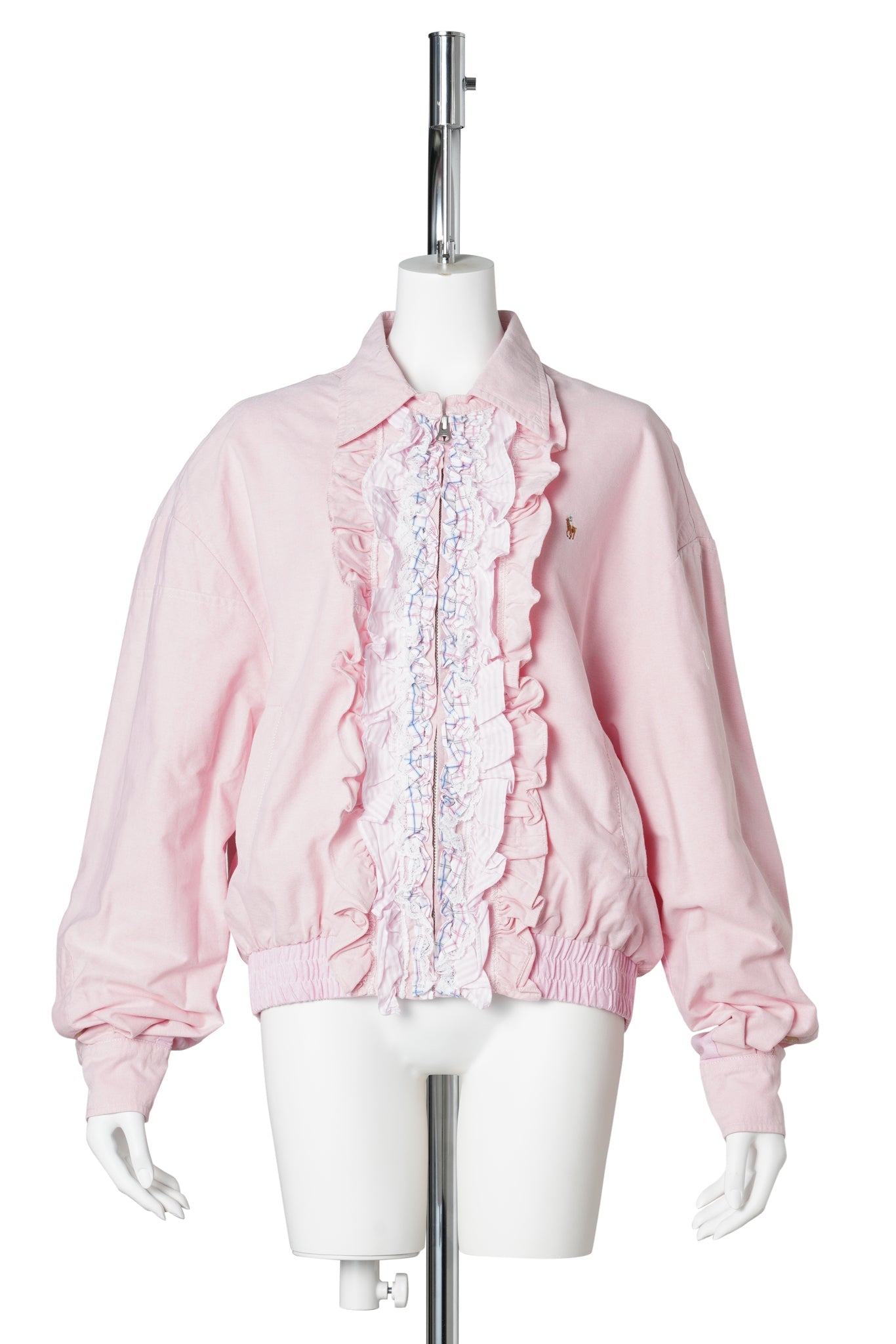 LACE-TRIMMED HARRINGTON JACKET / PINK/PURPLE