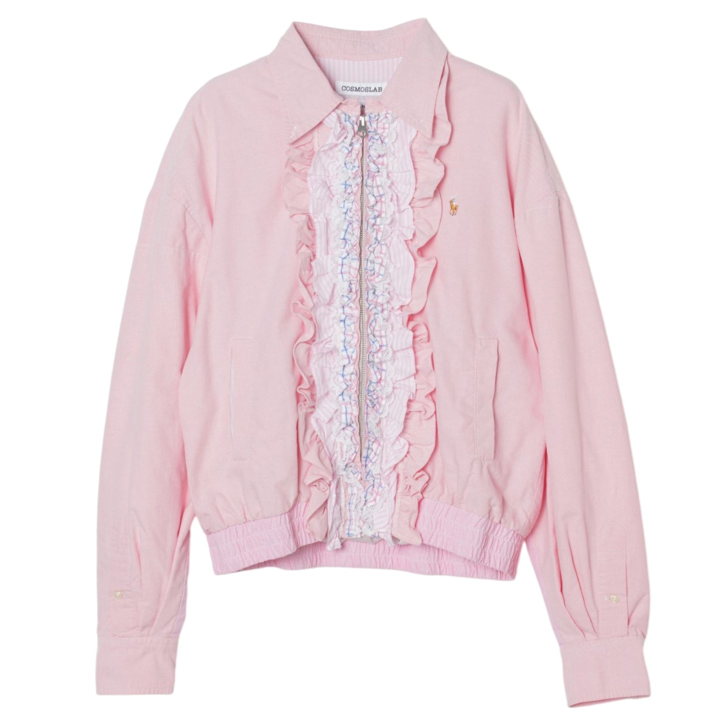 LACE-TRIMMED HARRINGTON JACKET / PINK/PURPLE