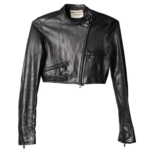 CROPPED BIKER JACKET / BLACK