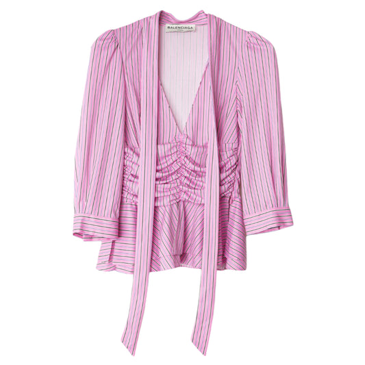 RIBBON STRIPE BLOUSE / PINK