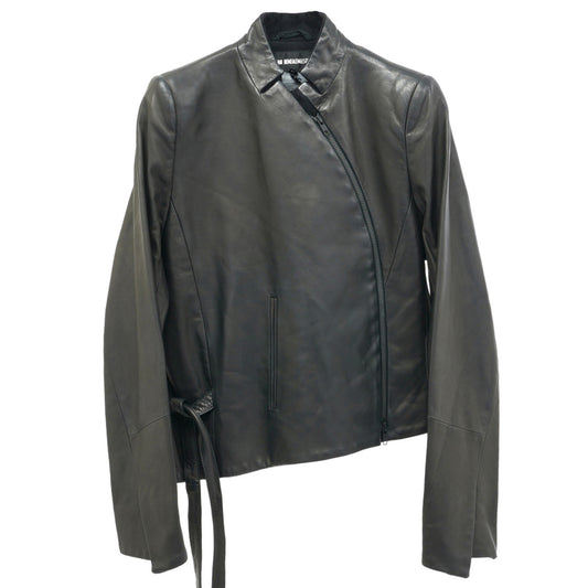 CURVED ZIPPER LEATHER JACKET / BLACK