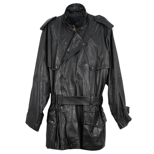 LEATHER MOTORCYCLE COAT / BLACK