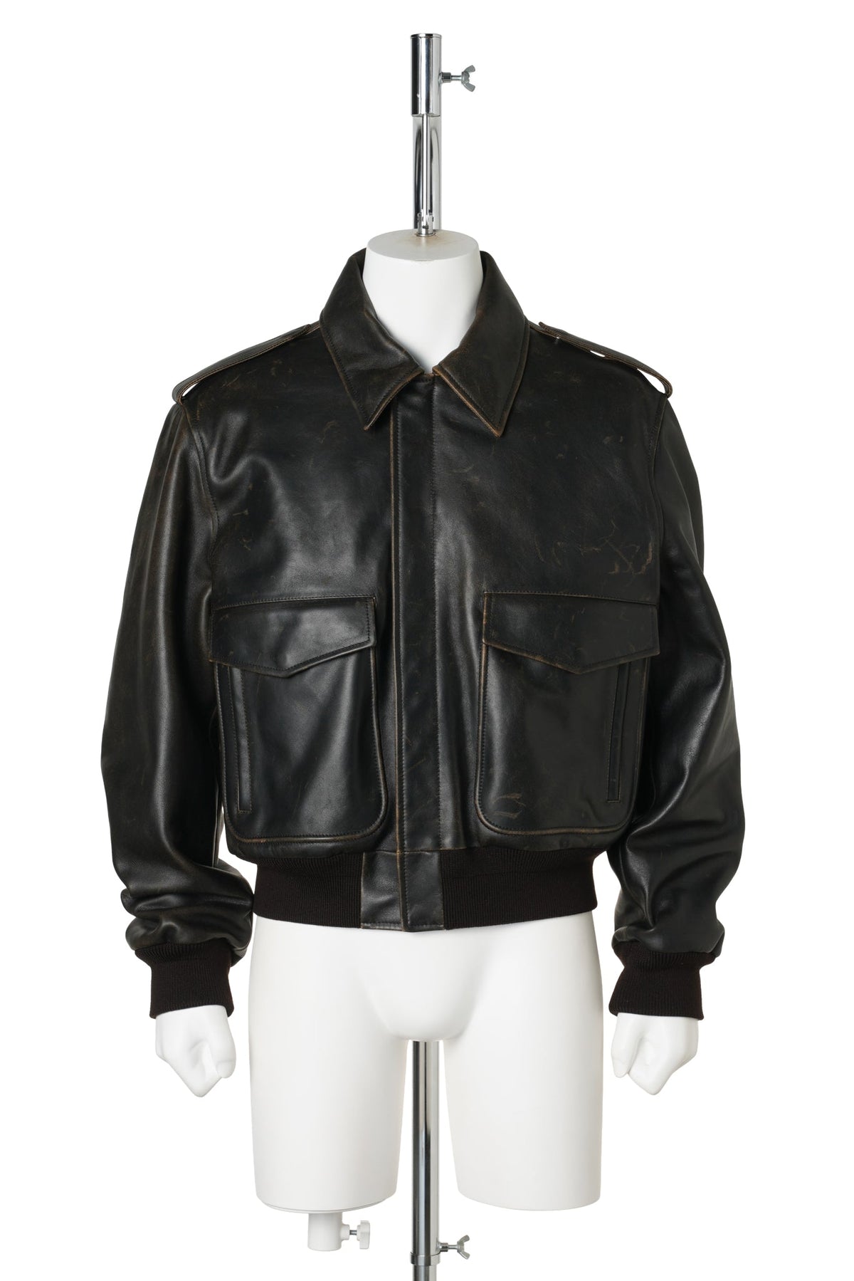 SPORTS WEAR DISTRESSED CALFSKIN LEATHER / 001:BLACK