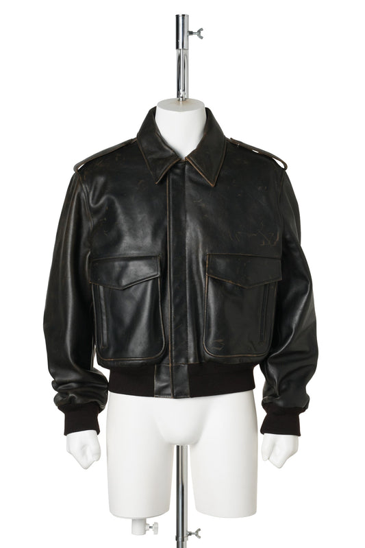 SPORTS WEAR DISTRESSED CALFSKIN LEATHER / 001:BLACK