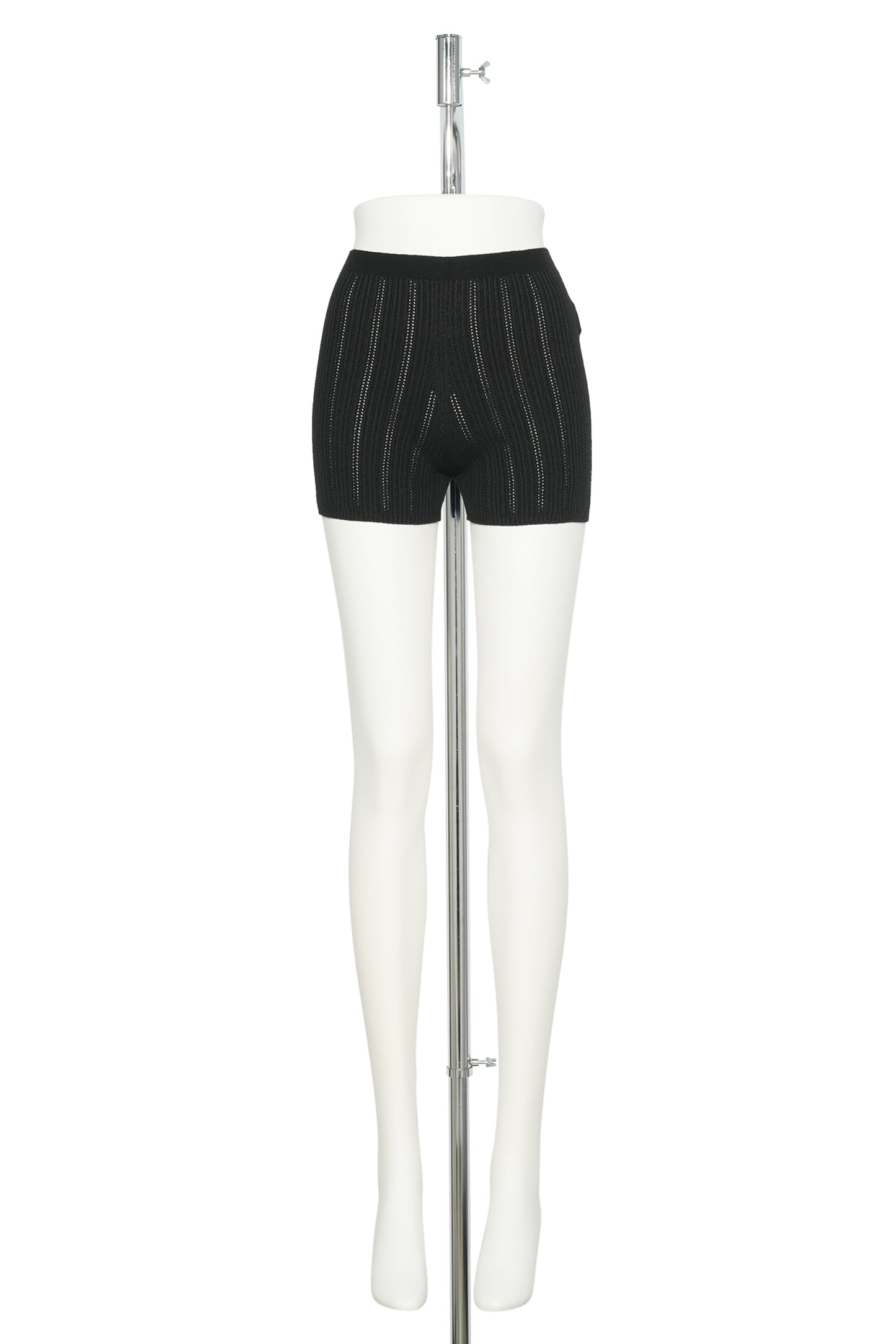 LACE RIBBED SHORTS / BLACK