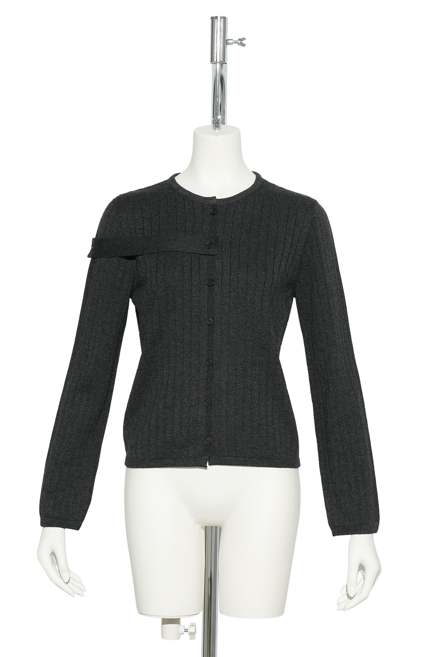 BUTTONED STRAP CARDIGAN / DARKGRAY