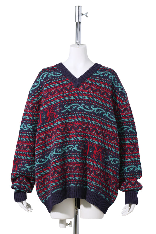 V NECK KNITTED SWEATER / NAVY