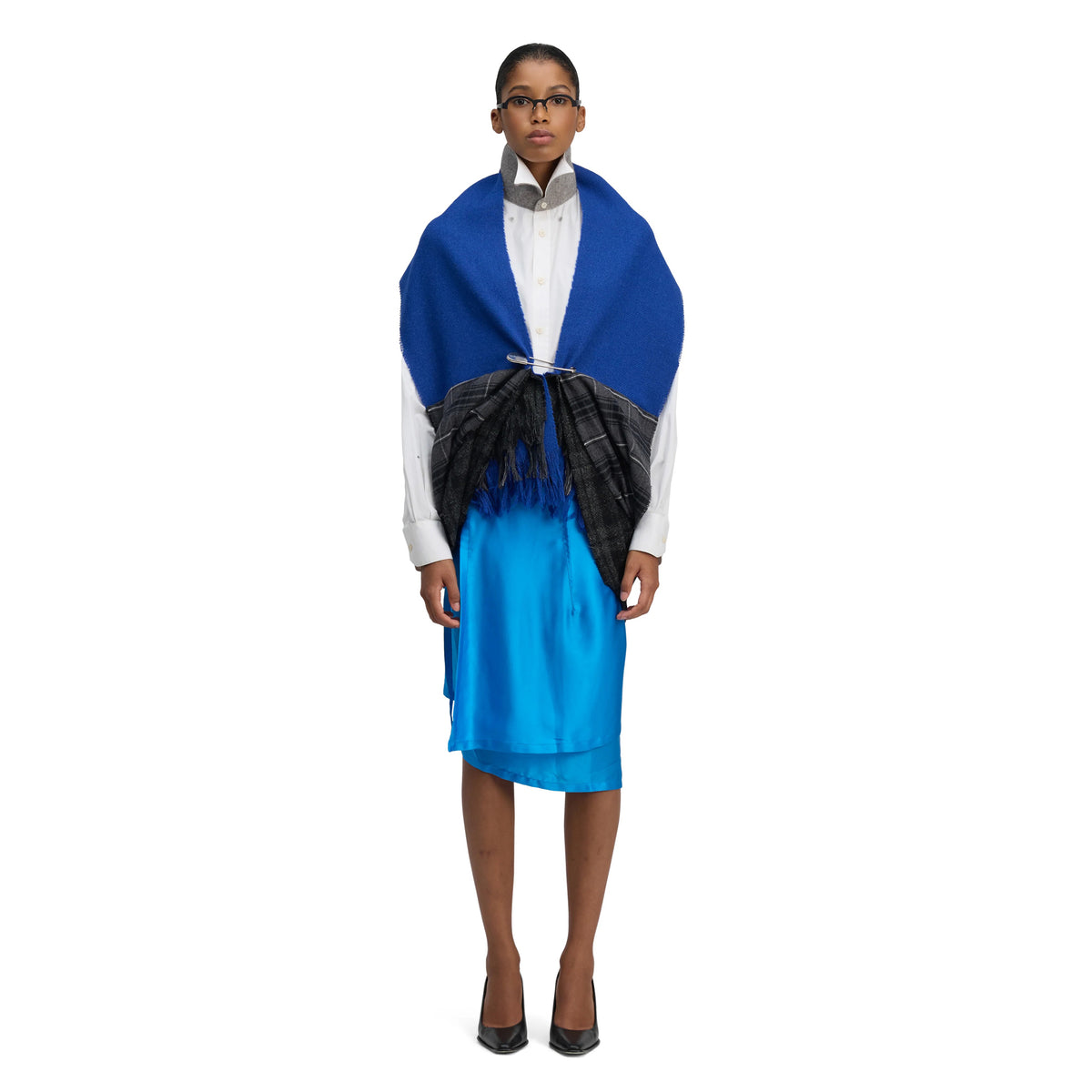 3 LAYER SCARF WITH PIN / BLUE