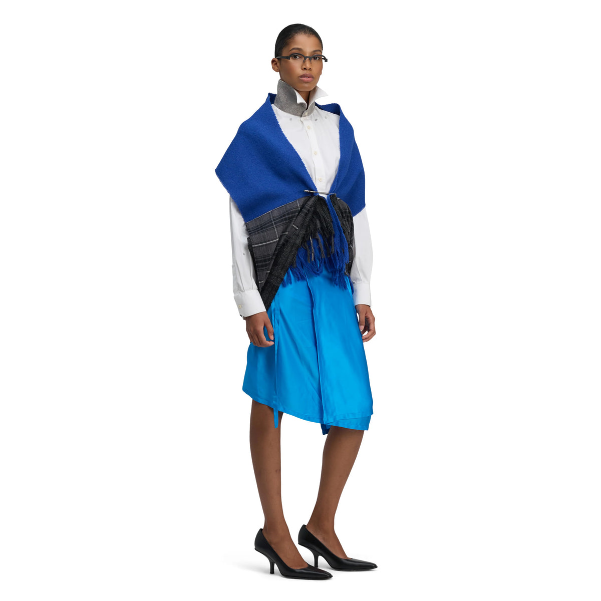 3 LAYER SCARF WITH PIN / BLUE