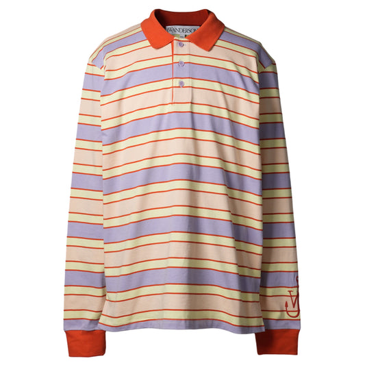 STRIPED CONTRAST TRIM LS POLO TOP / 398