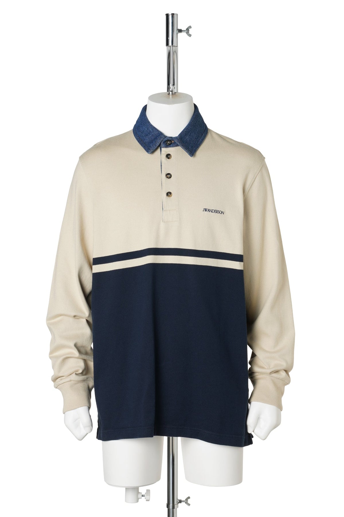 CONTRAST COLLAR L/S POLO / 027:OFF WHITE /NAVY