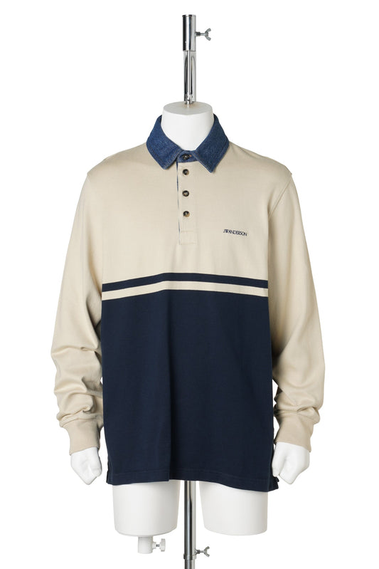 CONTRAST COLLAR L/S POLO / 027:OFF WHITE /NAVY