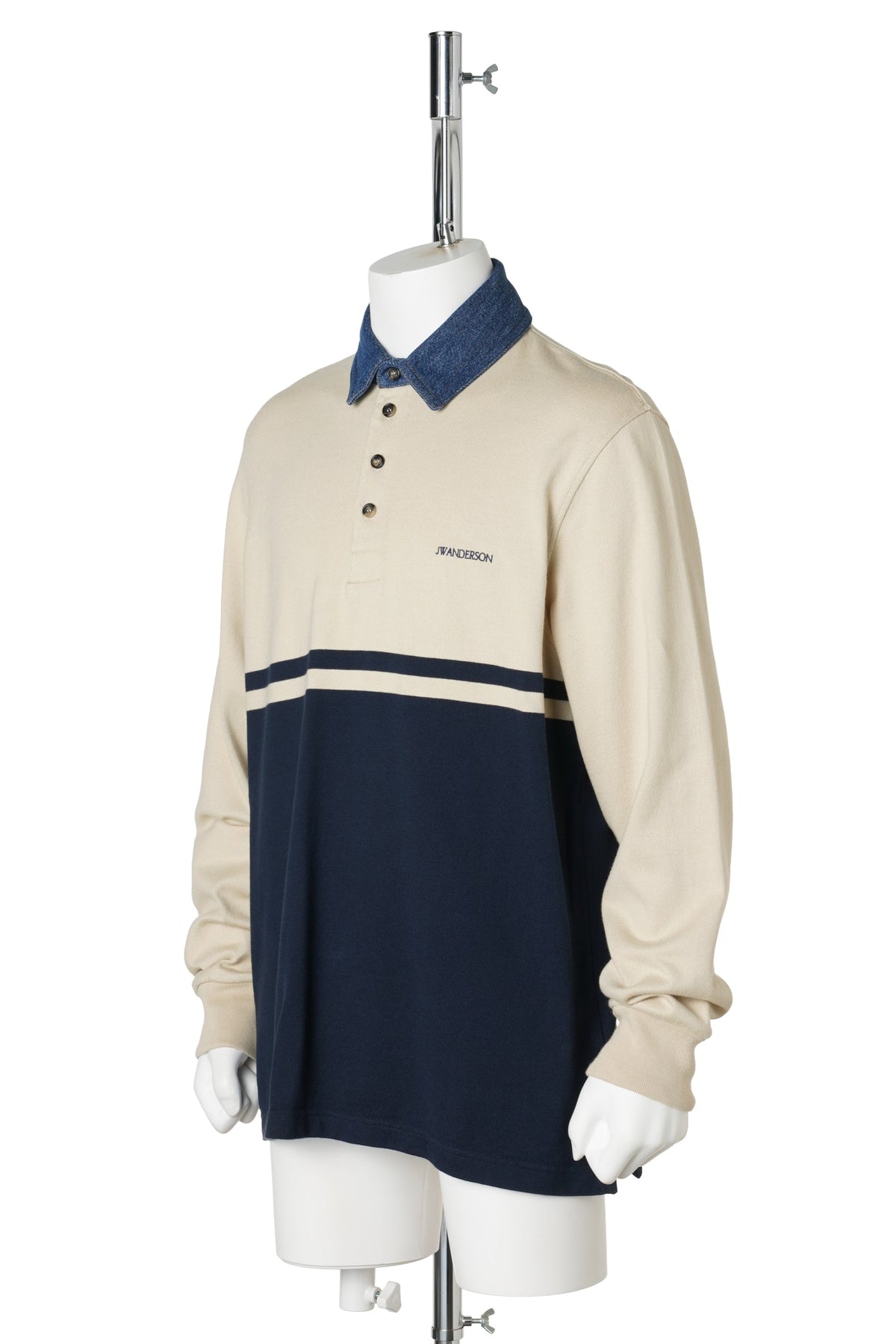 CONTRAST COLLAR L/S POLO / 027:OFF WHITE /NAVY