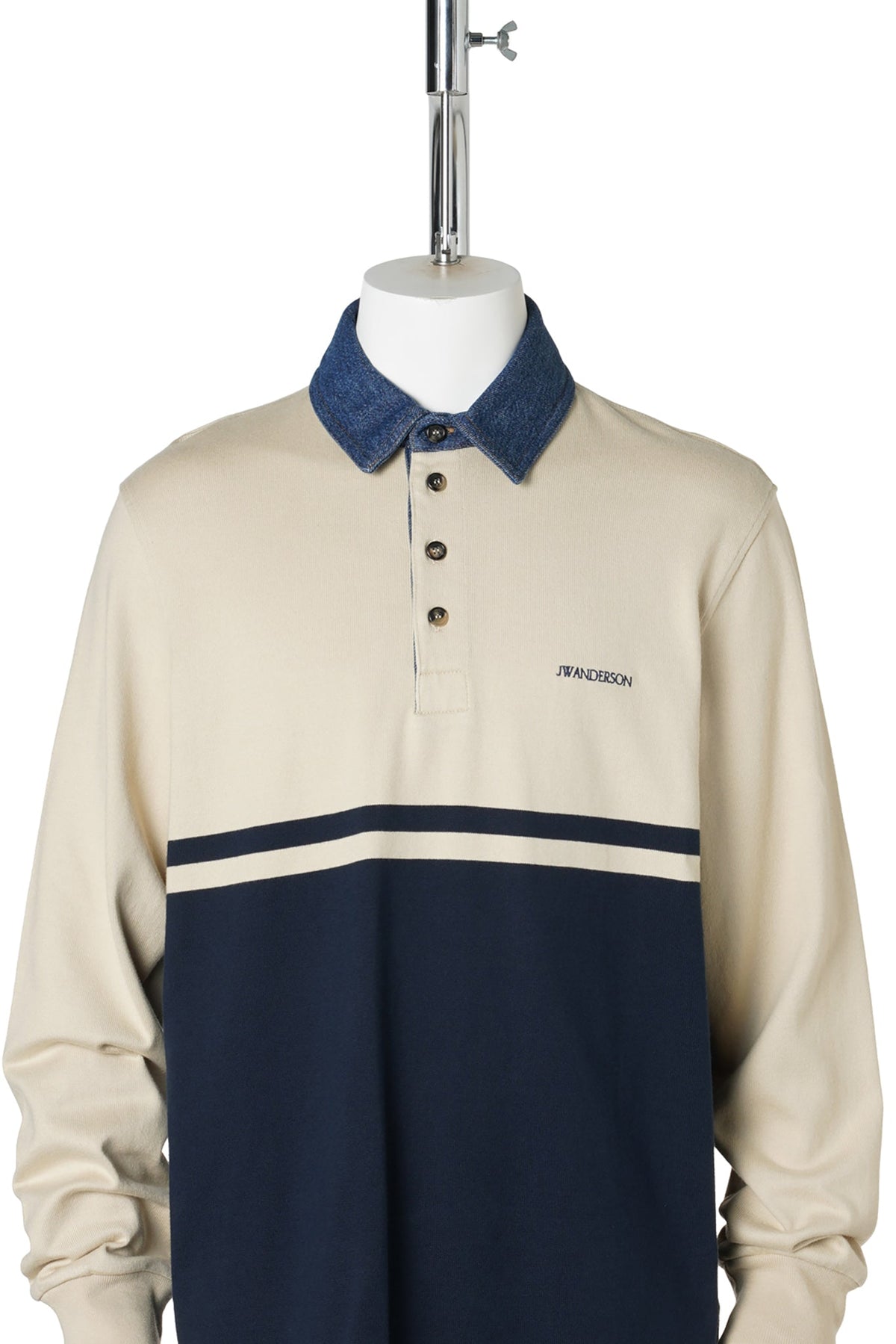 CONTRAST COLLAR L/S POLO / 027:OFF WHITE /NAVY