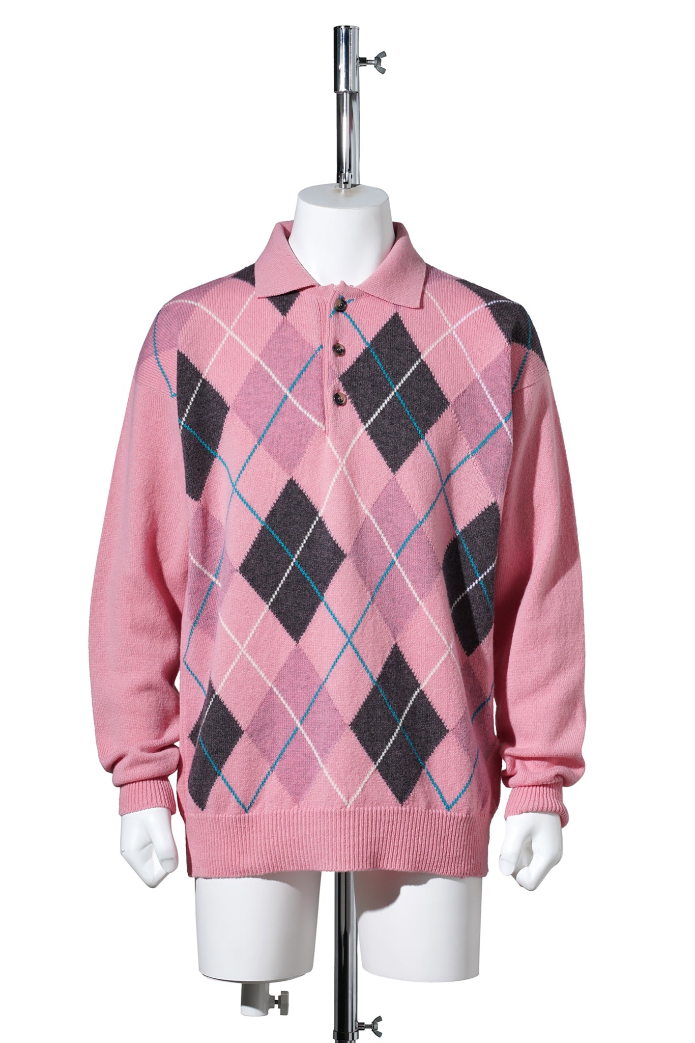 JW ANDERSON x Pringle of Scotland KNITTED ARGYLE POLO TOP / 340:BUBBLEGUM