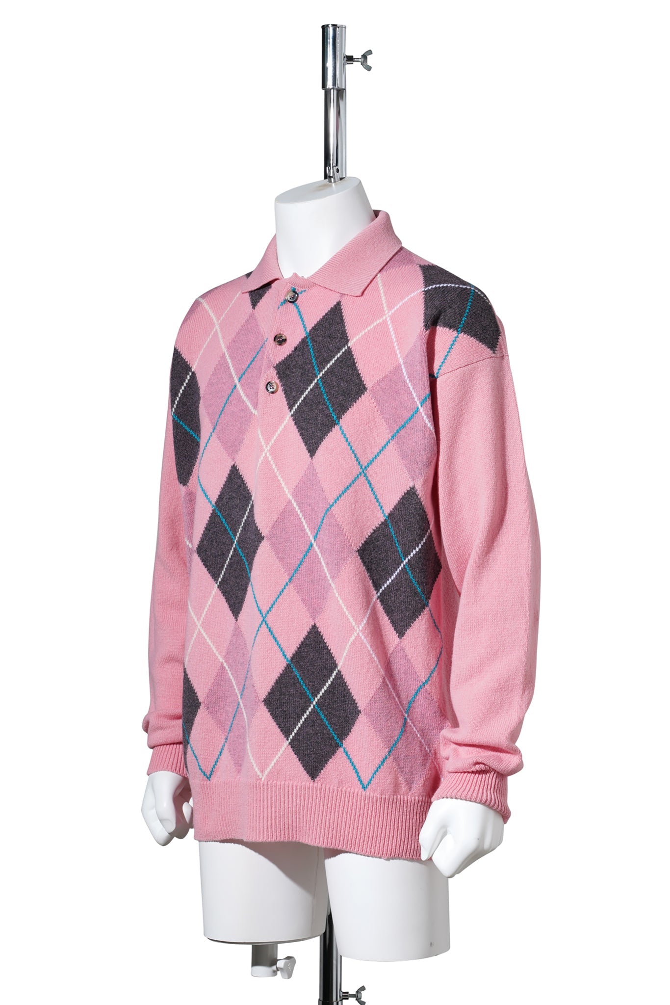 JW ANDERSON x Pringle of Scotland KNITTED ARGYLE POLO TOP / 340:BUBBLEGUM