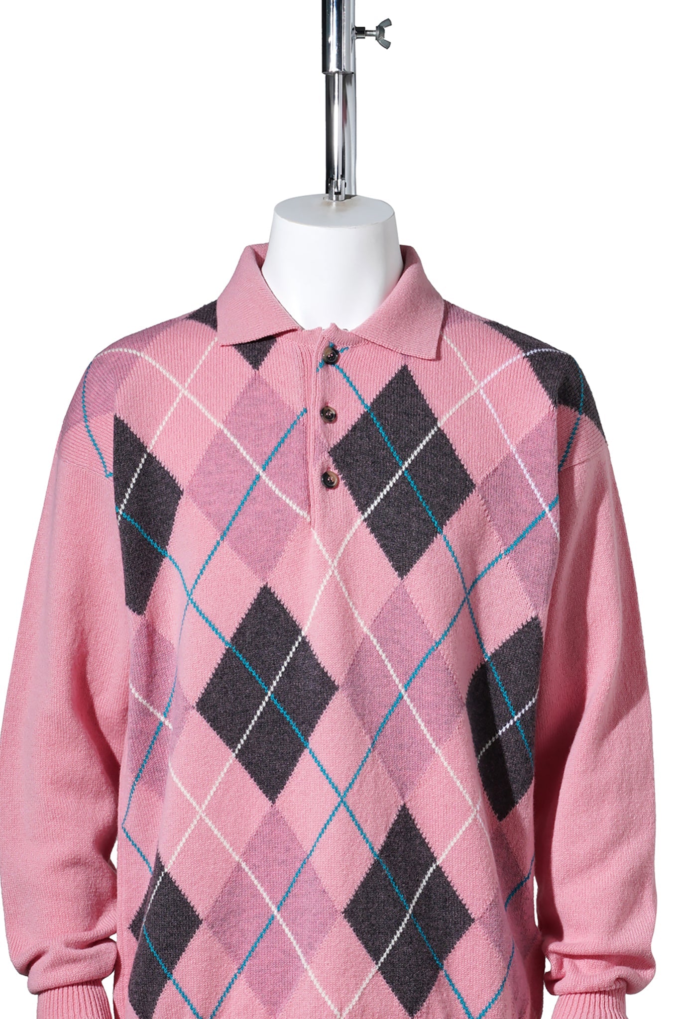 JW ANDERSON x Pringle of Scotland KNITTED ARGYLE POLO TOP / 340:BUBBLEGUM