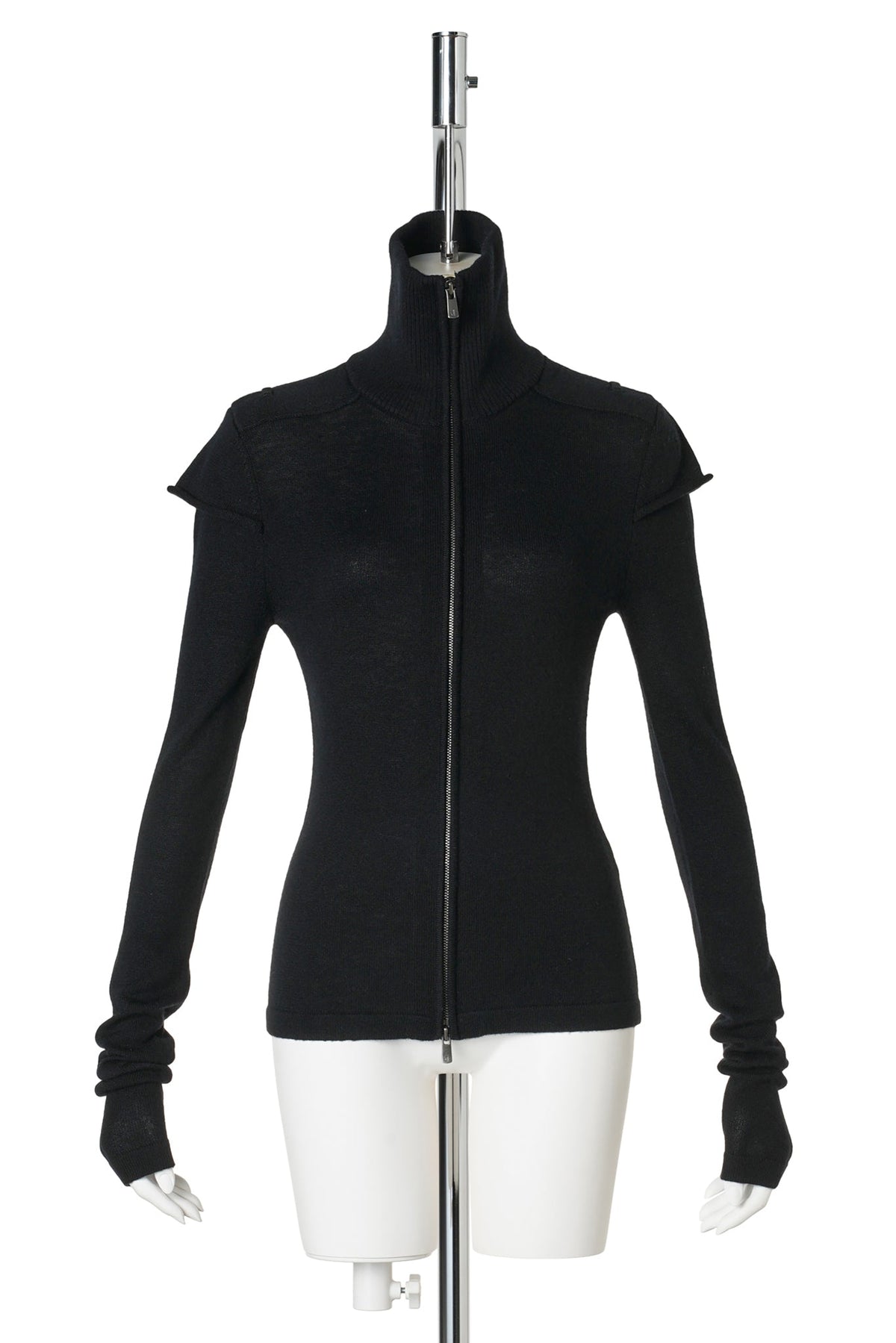 LAYERED-SLEEVE HIGH-NECK KNIT / BLACK