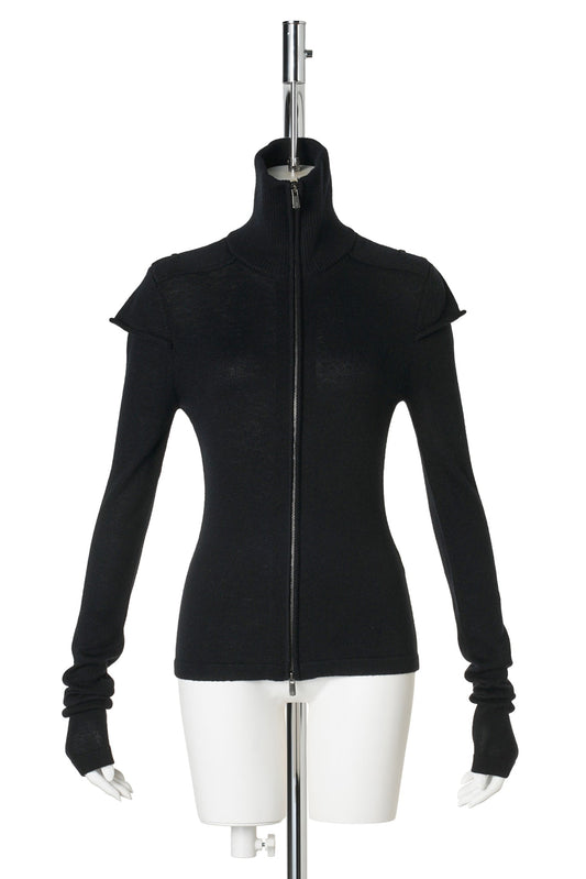 LAYERED-SLEEVE HIGH-NECK KNIT / BLACK