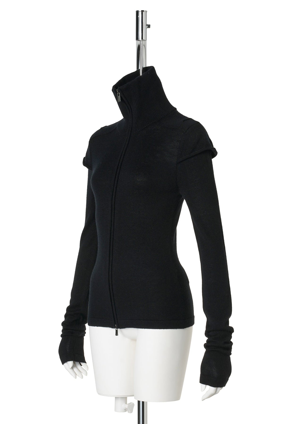 LAYERED-SLEEVE HIGH-NECK KNIT / BLACK