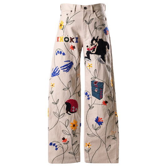 HAND EMBROIDERY PANTS / BEIGE