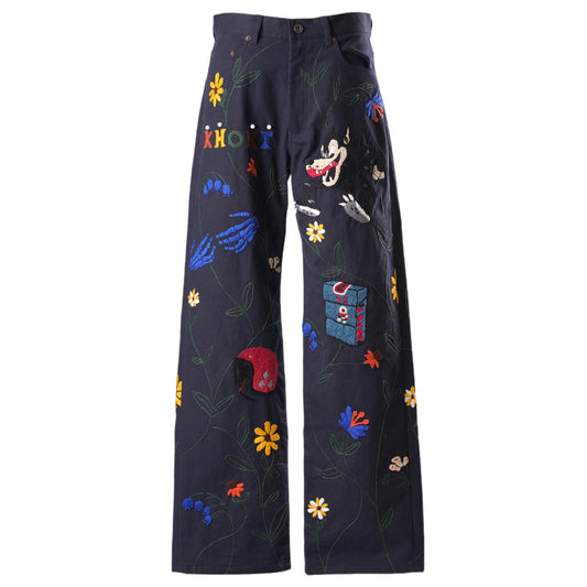 HAND EMBROIDERY PANTS / NAVY