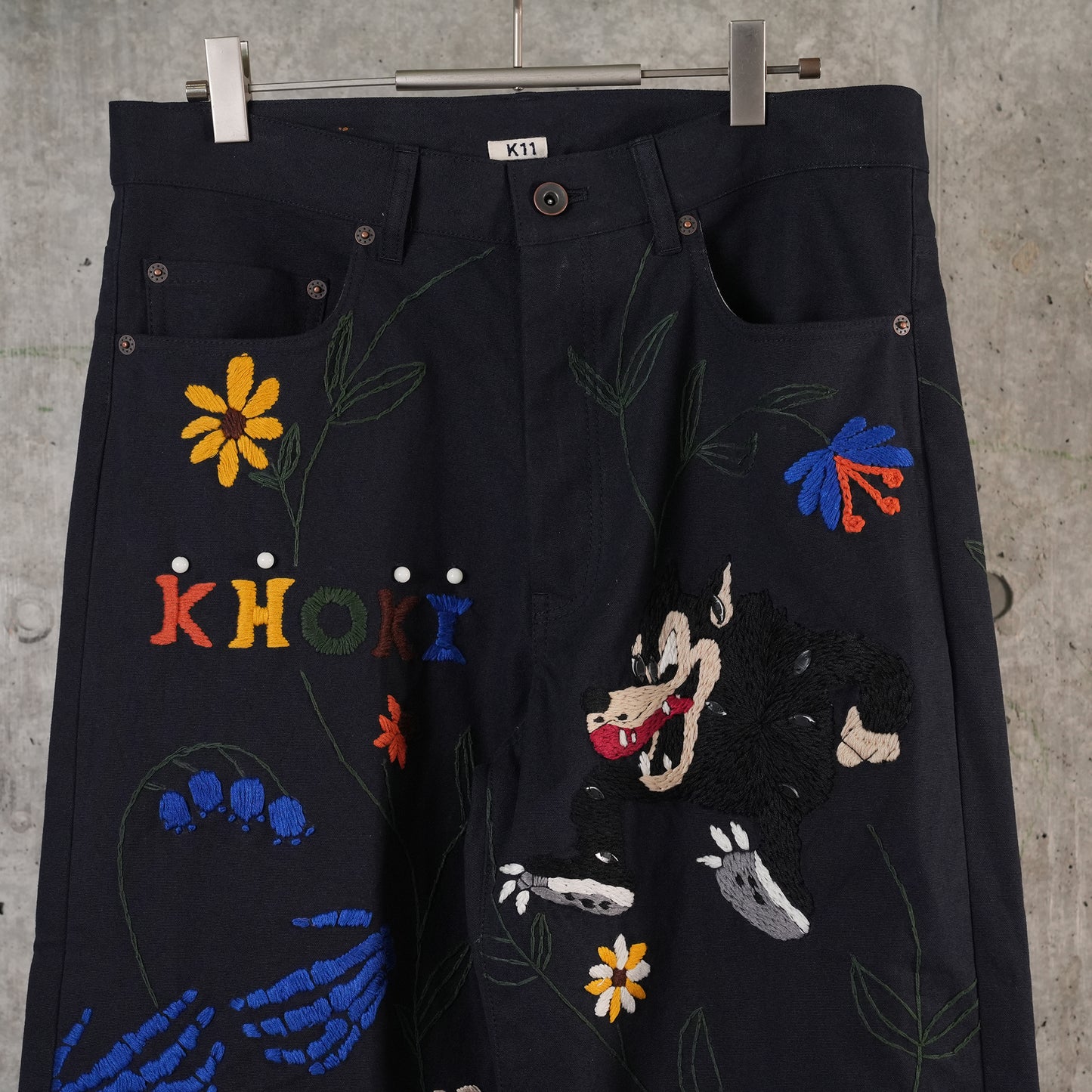 HAND EMBROIDERY PANTS / NAVY