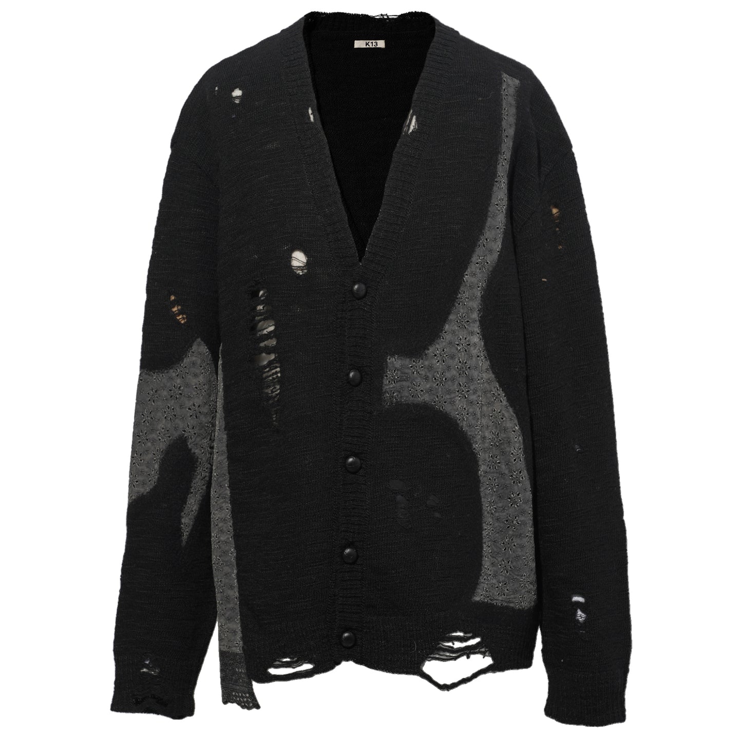 NEEDLE PUNCHED LACE CARDIGAN / BLACK