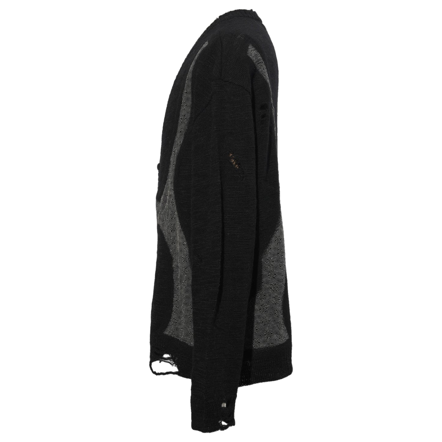 NEEDLE PUNCHED LACE CARDIGAN / BLACK